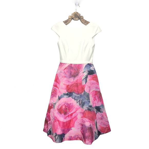 Theia Dress Watercolor Floral Contrast Full A Line Skirt Tea Midi Length 6 - Picture 1 of 11